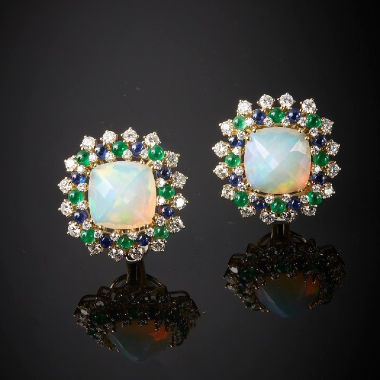 Astro, Hard stone, coloured gem and diamond earrings